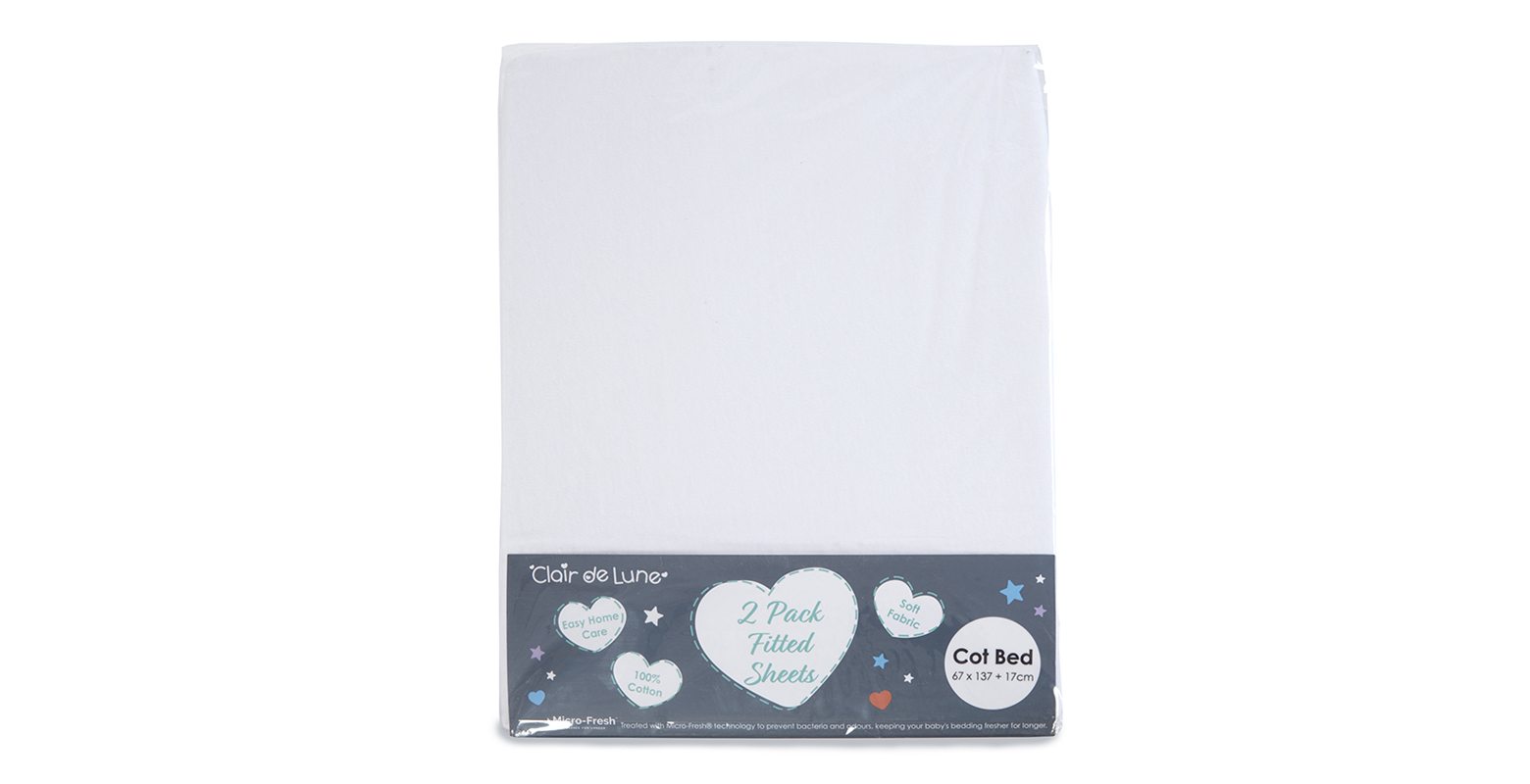 Clair De Lune Fitted Sheet Twin Pack White Cotbed