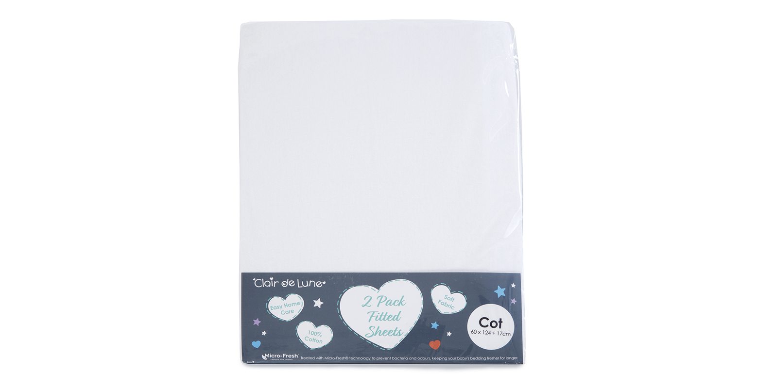 Clair De Lune Fitted Sheet Twin Pack White Cot