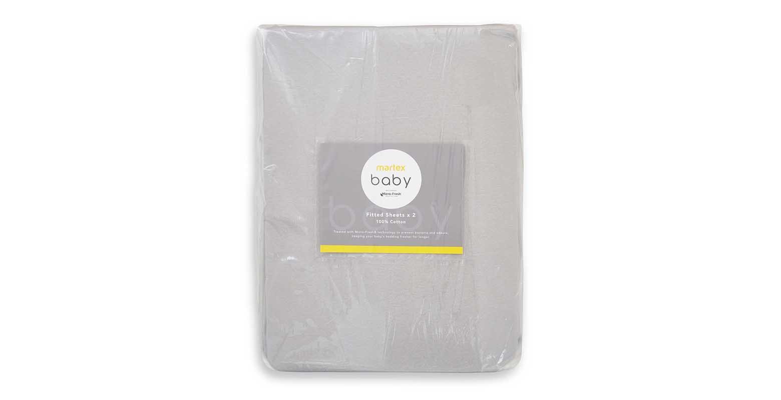 Fitted Sheet Twin Pack Grey Cot