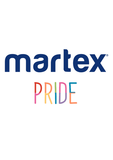 Martex Pride logo in blue and rainbow colours