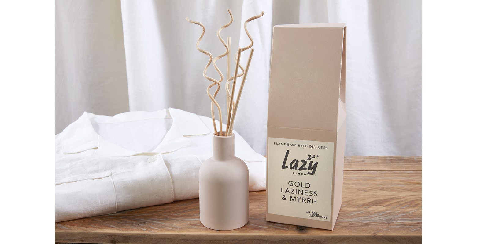 Lazy Linen Gold, Laziness & Myrrh Ceramic Plant Base Reed Diffuser