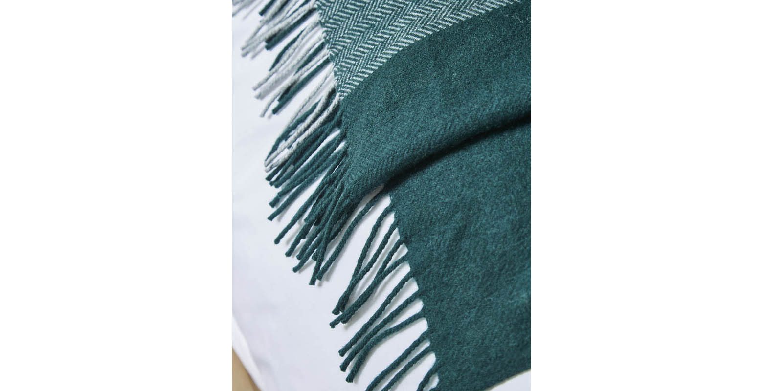 Cashmere wool blend green stripe fringed blanket