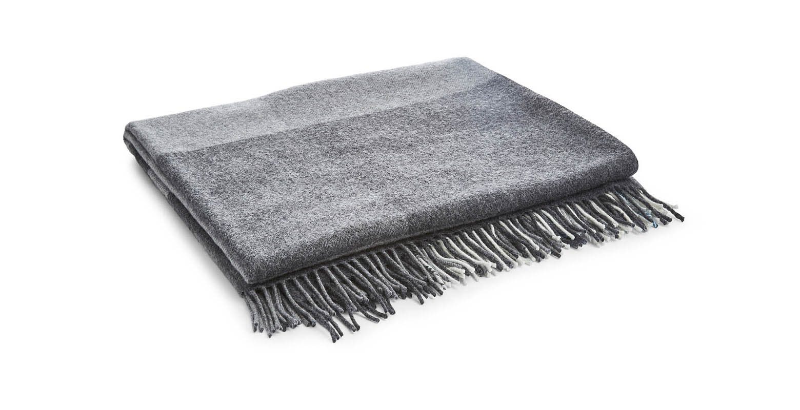 Cashmere wool blend grey stripe fringed blanket