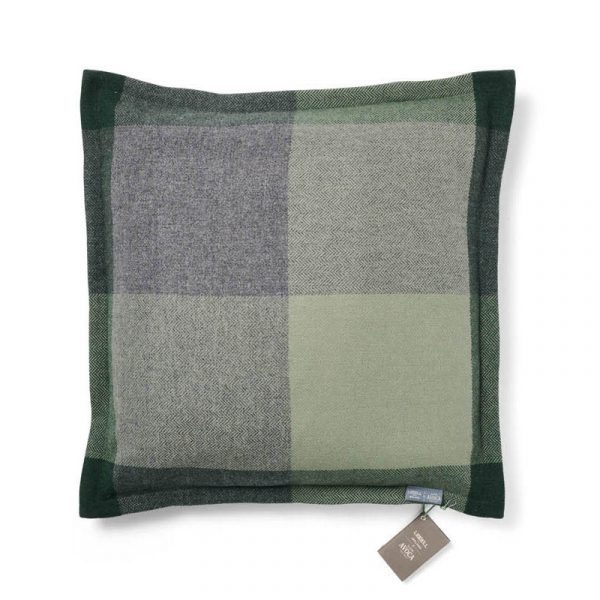 Liddell lambswool with polyester fill bistro sage green check cushion
