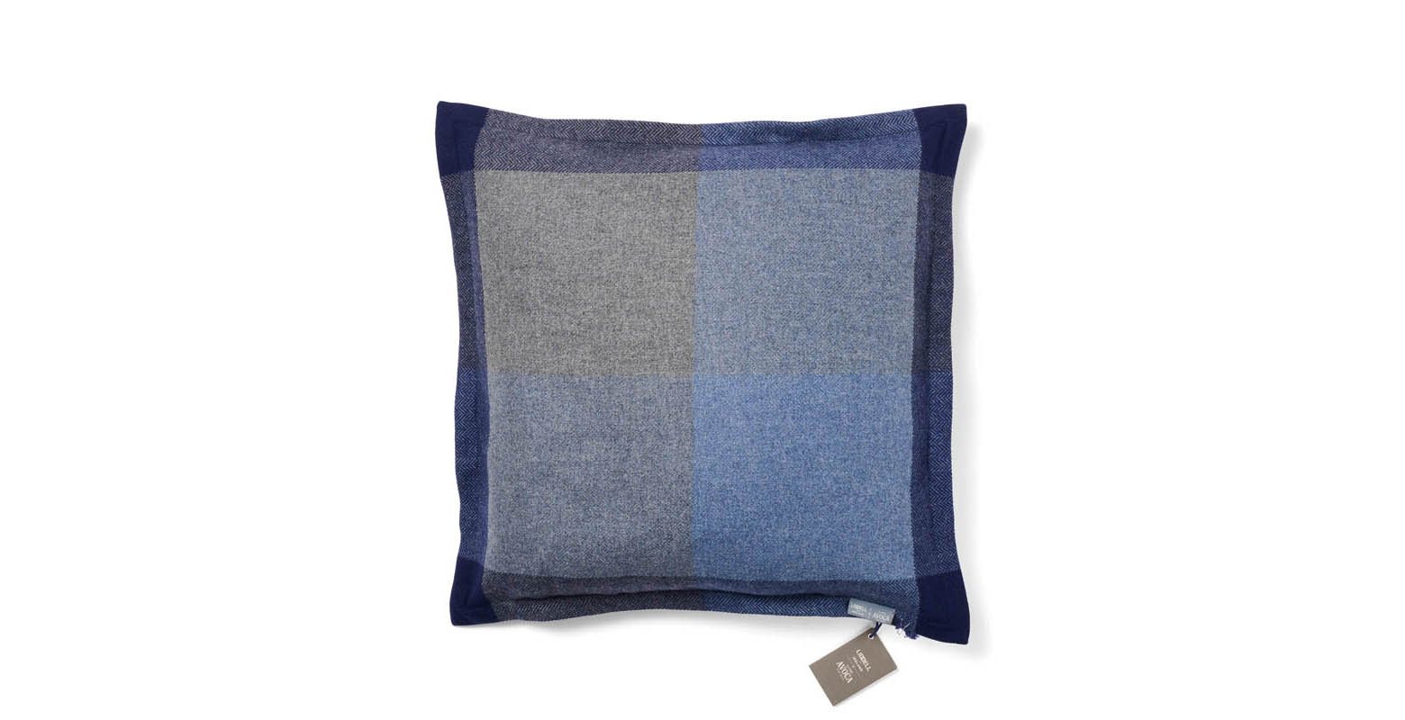 Liddell lambswool with polyester filling marine check blue cushion