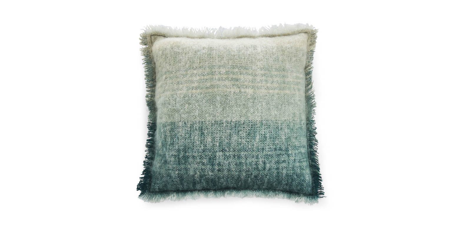 Liddell sage green coloured mohair & wool cushion with polyester filling
